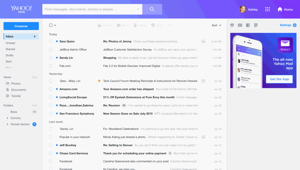 Ymail inbox interface